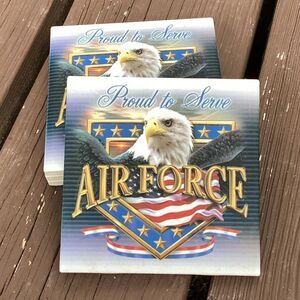 US Air Force Proud to Serve Eagle American Flag Set of 4‎ Coasters